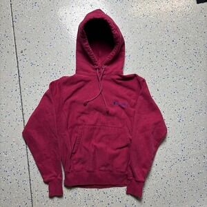 Champion Reverse Weave Hoodie Sweatshirt Size Small Red Pullover Logo VTG